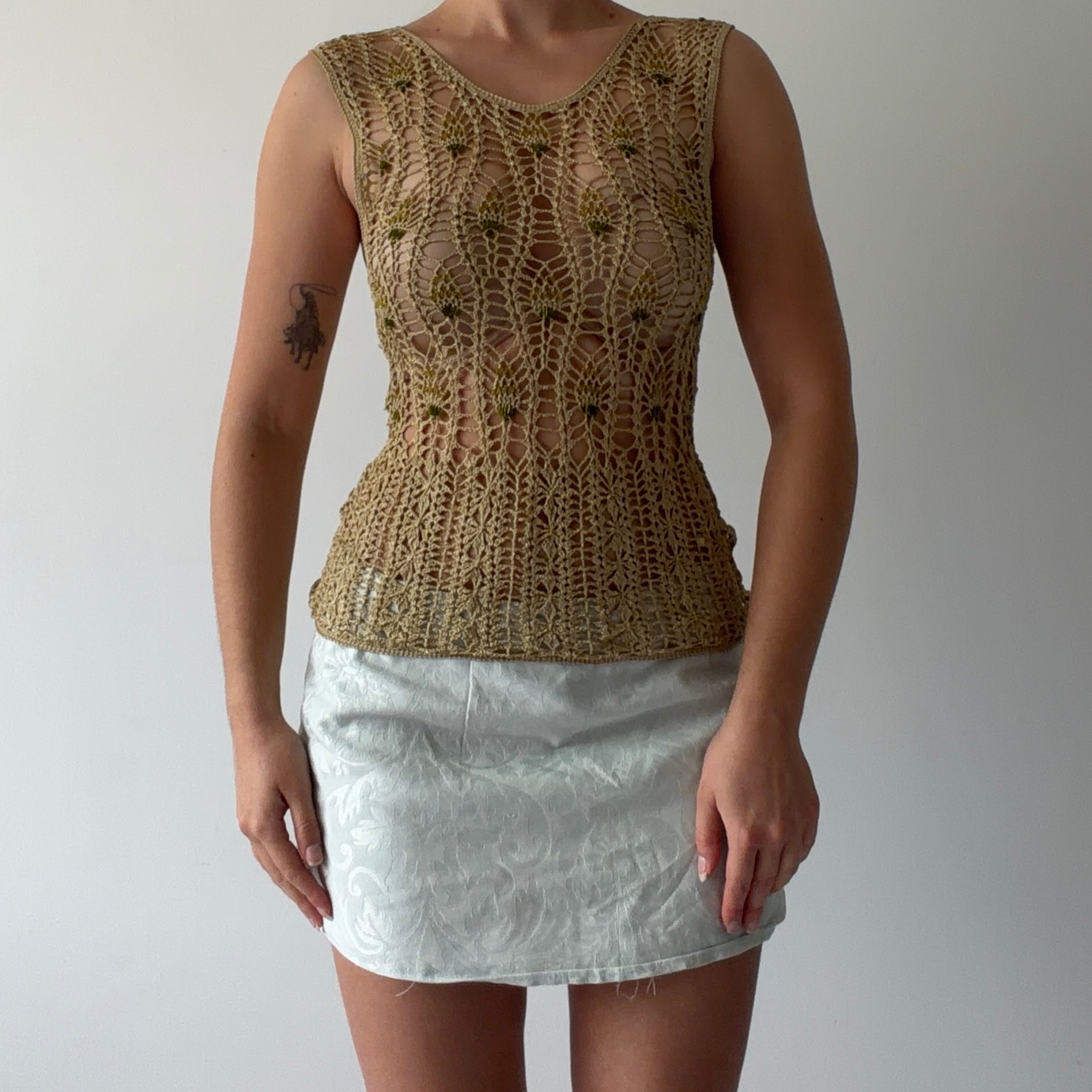 Hand Crochet Beaded Top | M