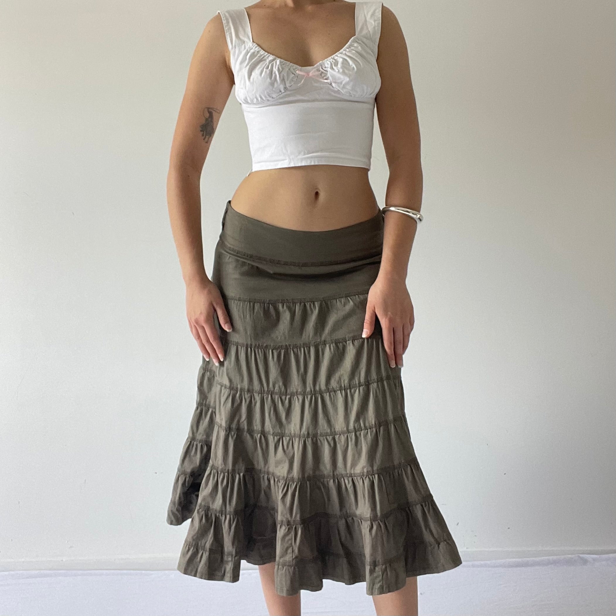 Max Khaki Tiered Ruffle Skirt | 6-10