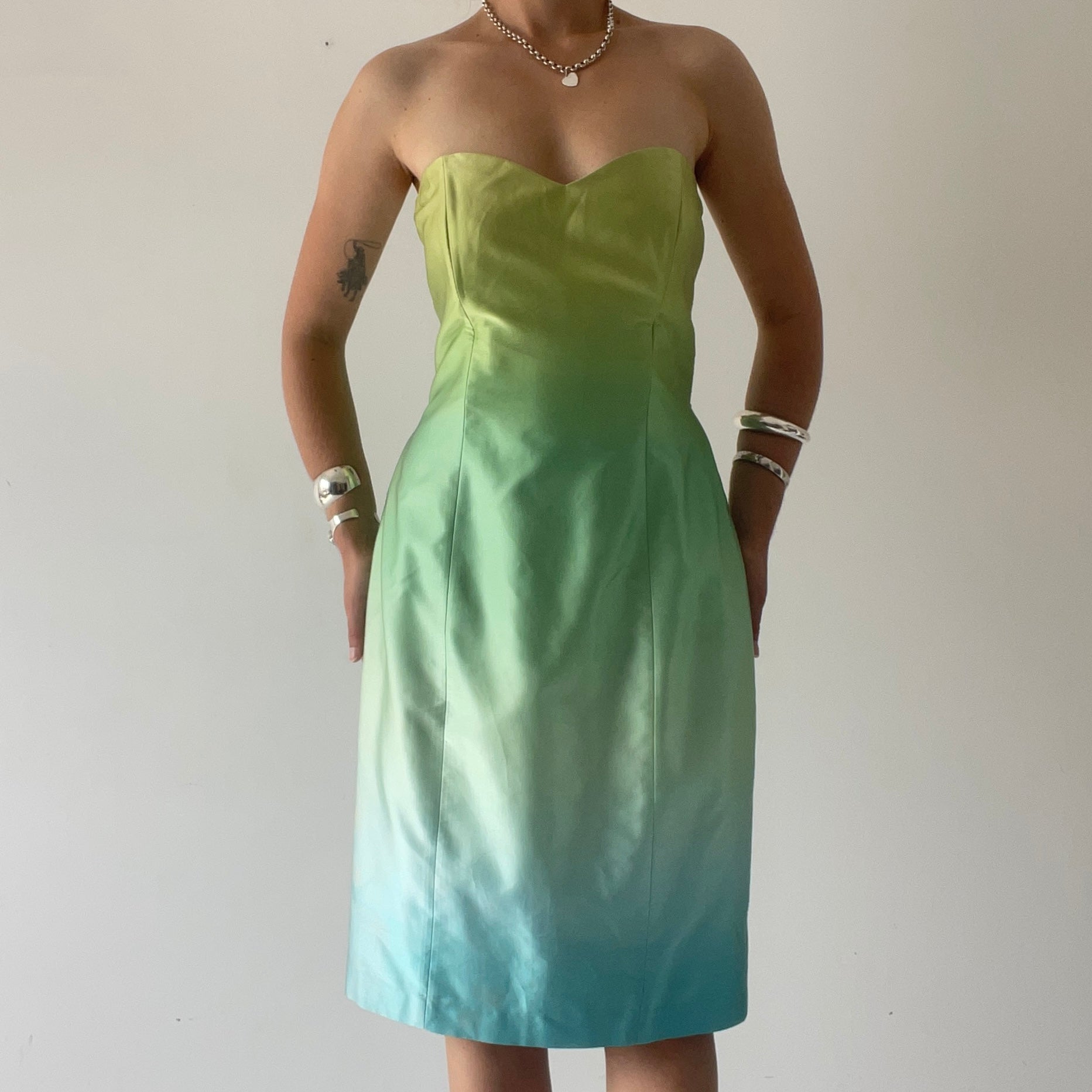 George Cross Silk Strapless Midi Dress | 10-12