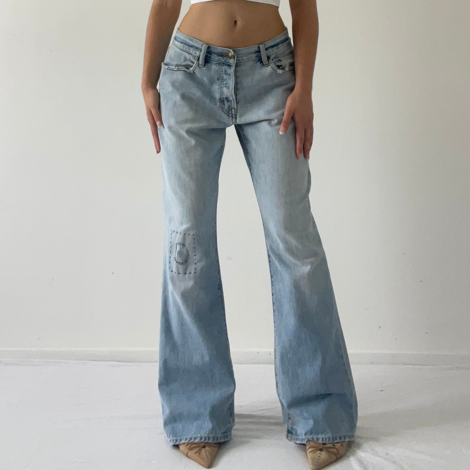 Lee  Low Rise Distressed Flare Jeans | 10-12