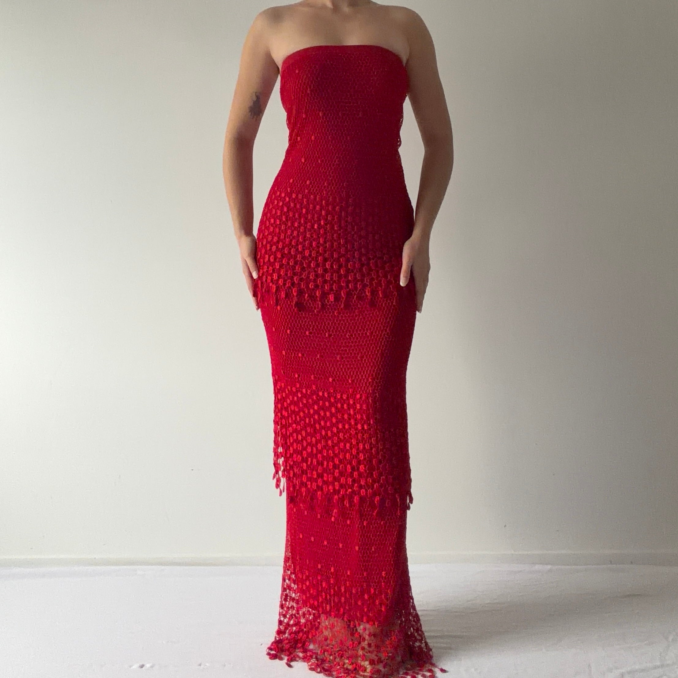 Crochet Lace Strapless Ruffle Dress | Made in USA | S