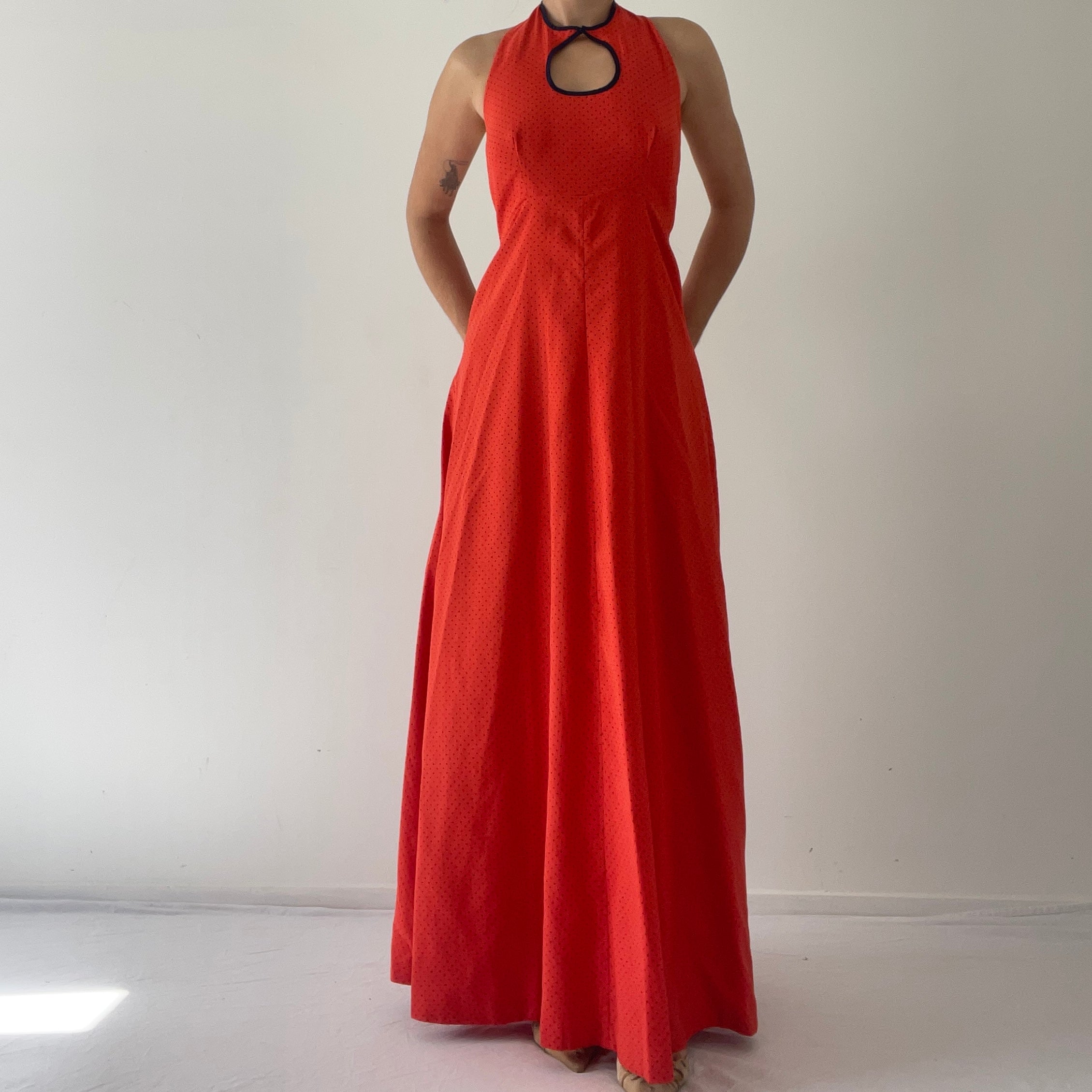 70s Polka Dot Prairie Dress |S