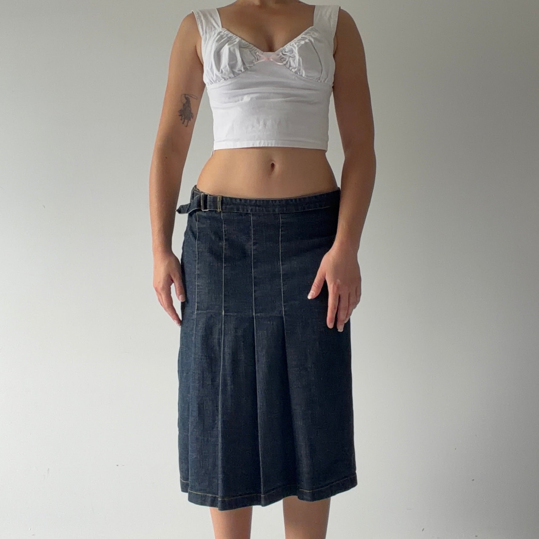 Max Pleat Denim Midi Skirt | 8-12