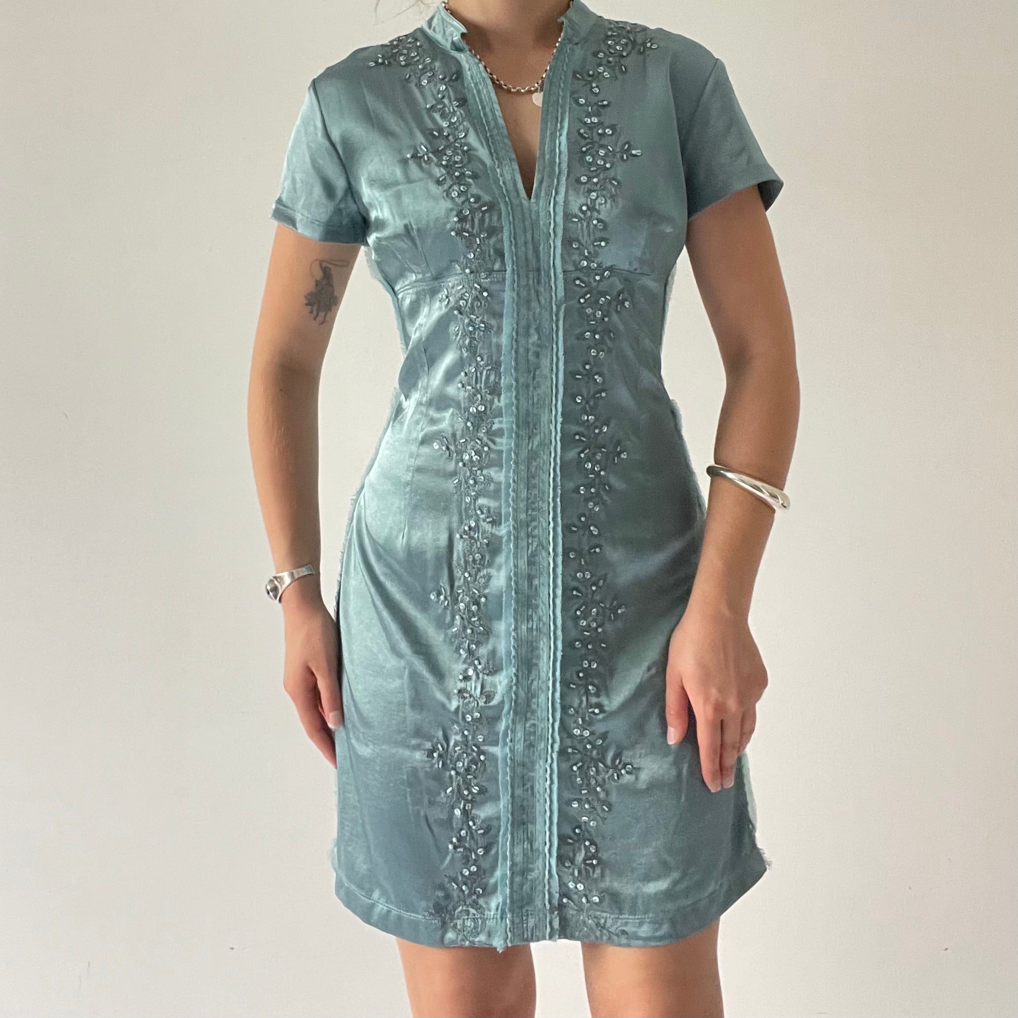 Beaded Satin Midi Dress | 10-12