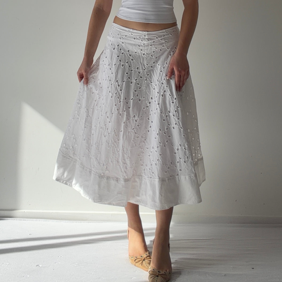 Broderie Cotton Midi Skirt | S