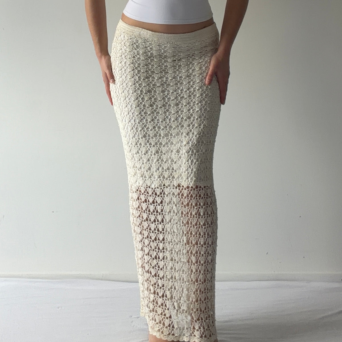 Cache Crochet Beaded Maxi Skirt | S-M