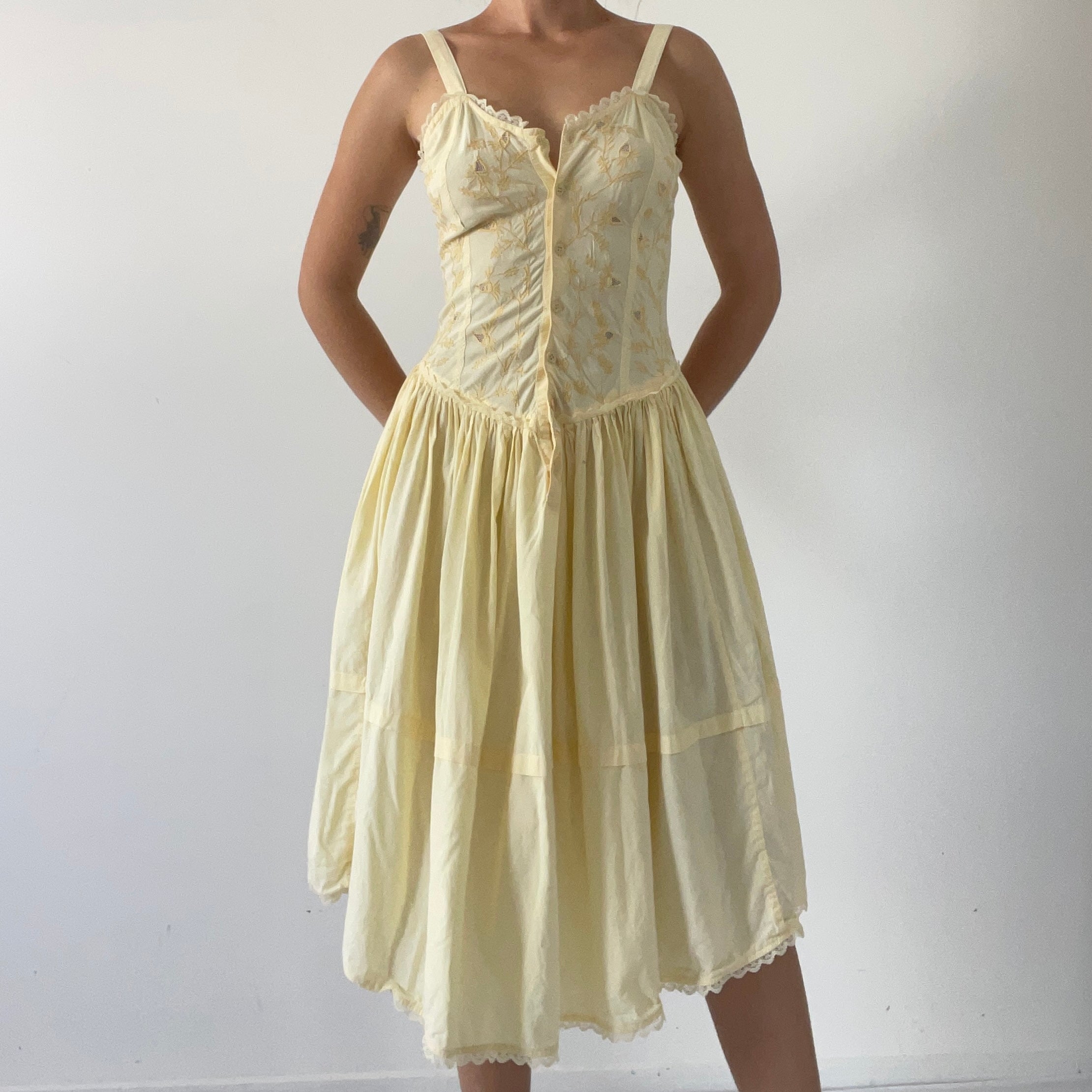 Embroidered Prairie Dress | Made in India | XS