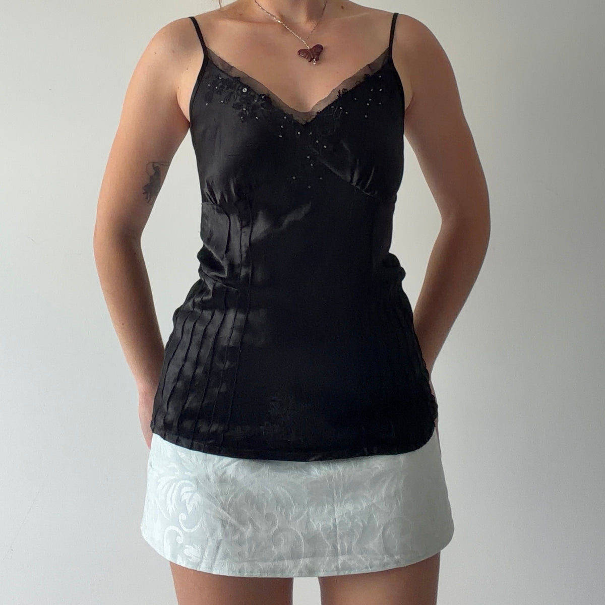 Satin Embroidered Cami Top | S