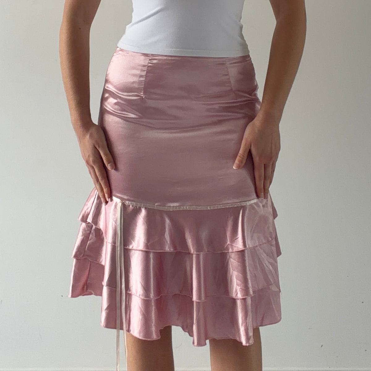 Satin Ruffle Midi Skirt | S
