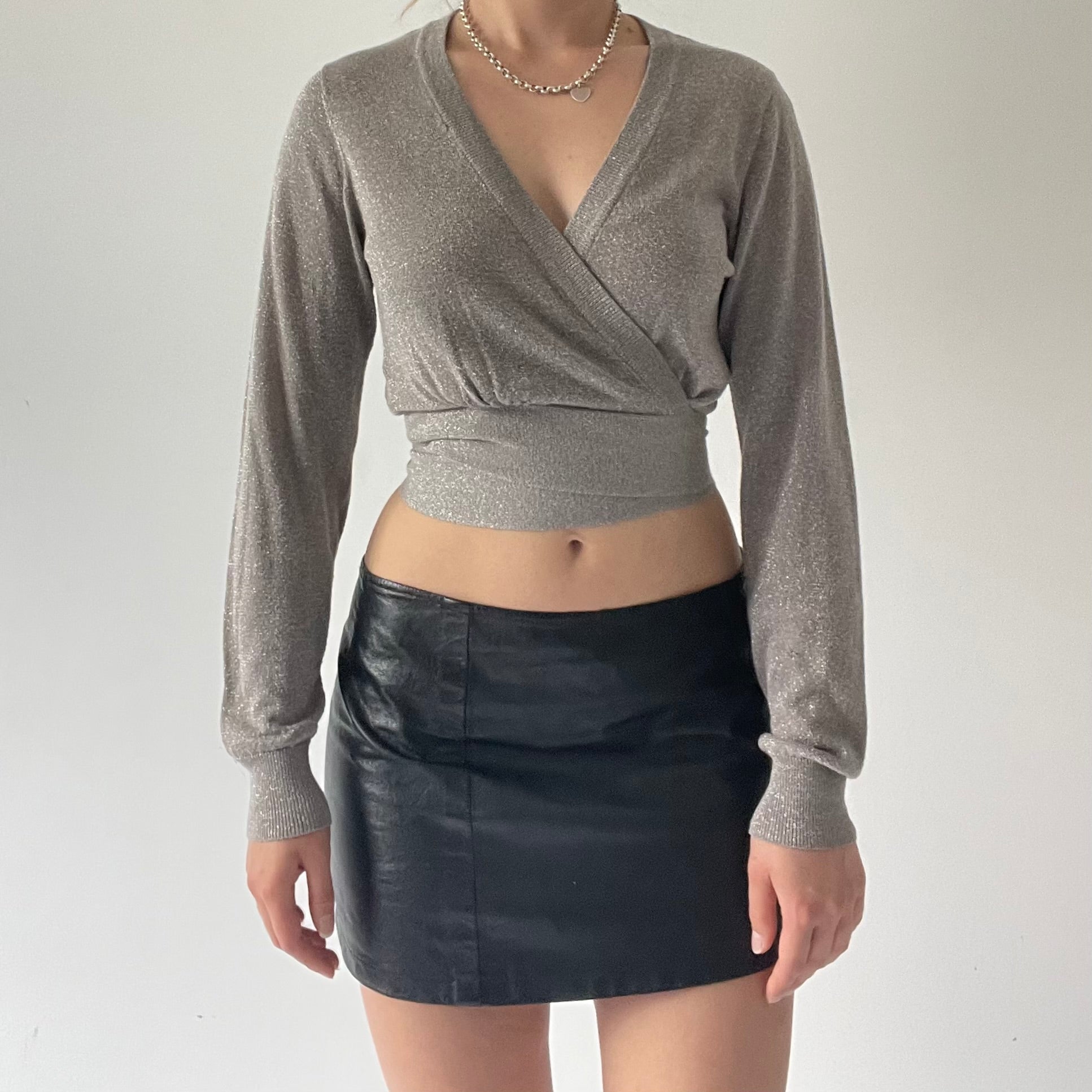 Glittery Wrap Knit Top | 6-10