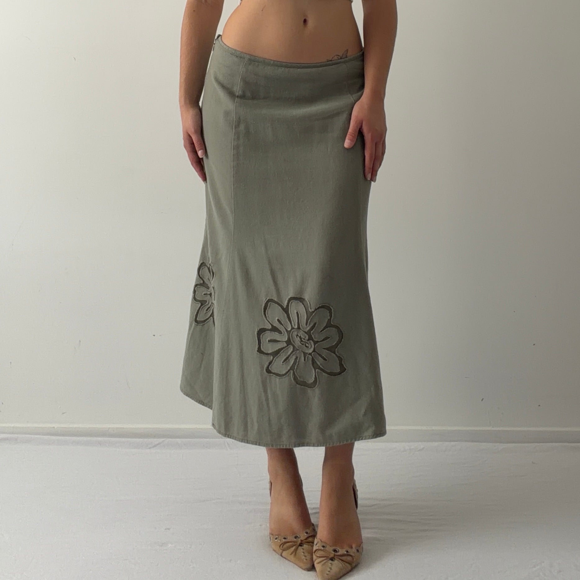 Spirit Embroidered Midi Linen Skirt | M-L