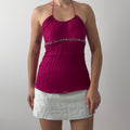Express Beaded Silk Halter Top | M