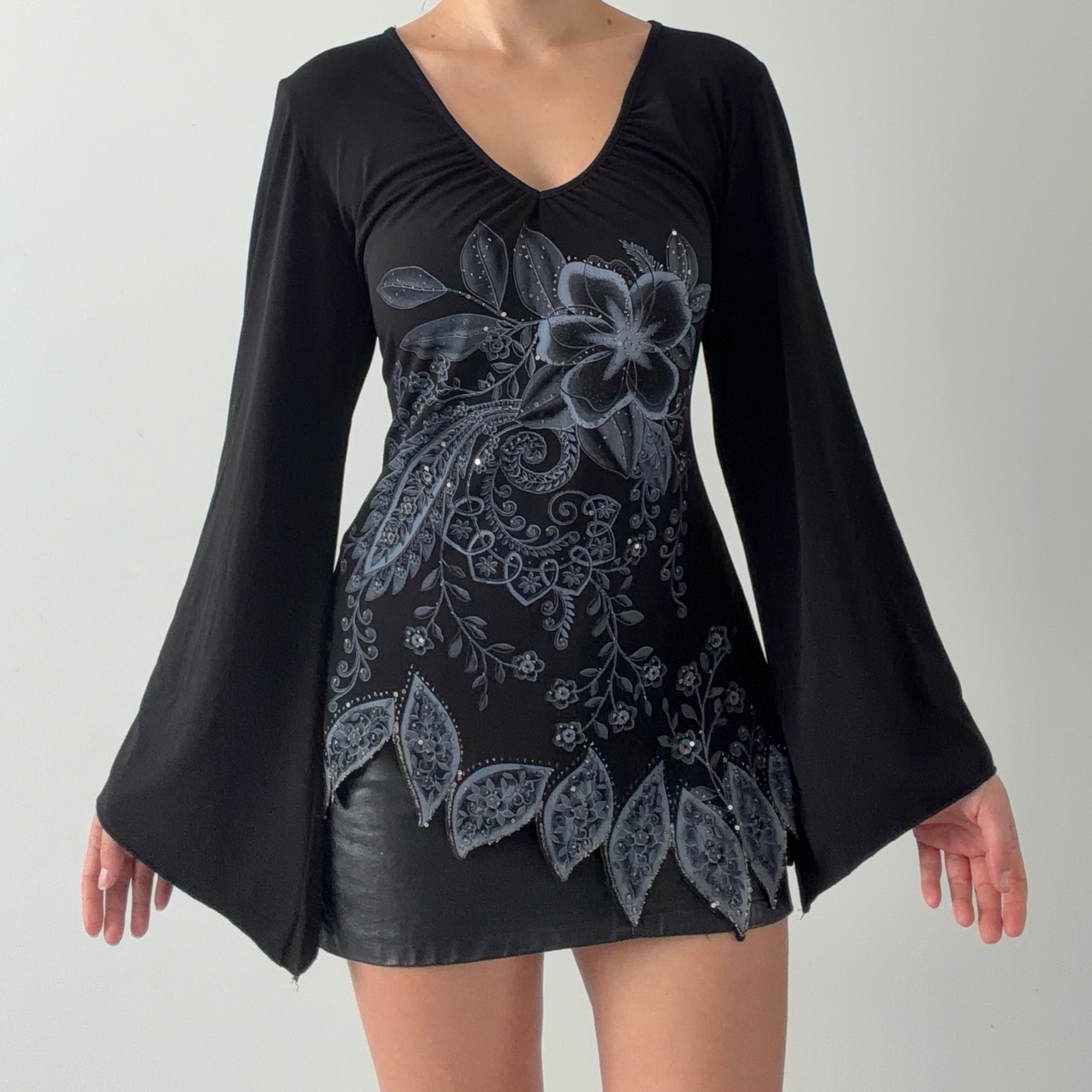 Decaf Beaded Bell Sleeve Top | 12-14