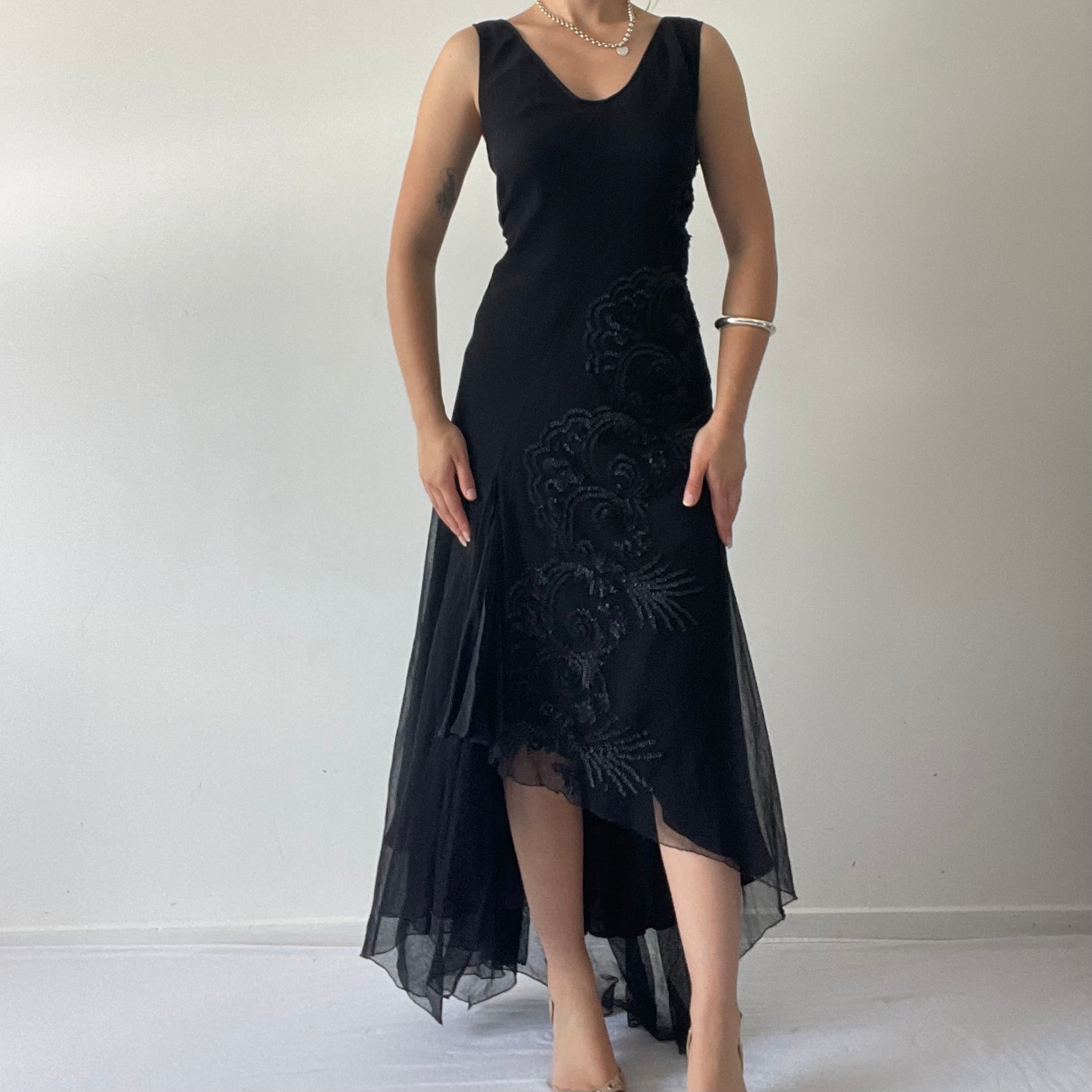 Carlson Silk Beaded Maxi Dress with Fairy Hem | 10-12