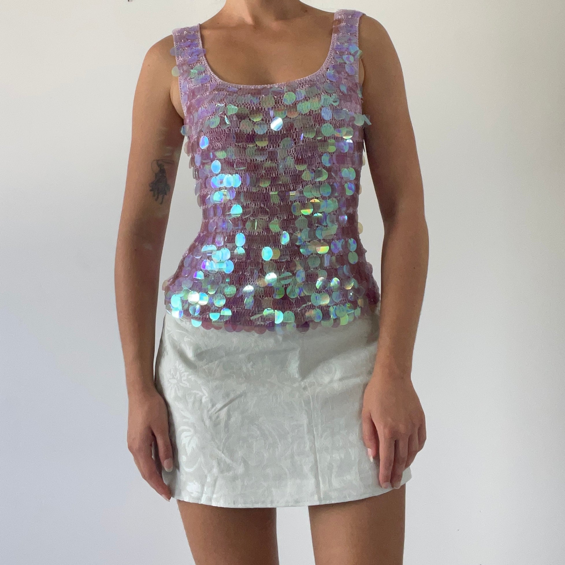 00s Crochet Sequin Top | M