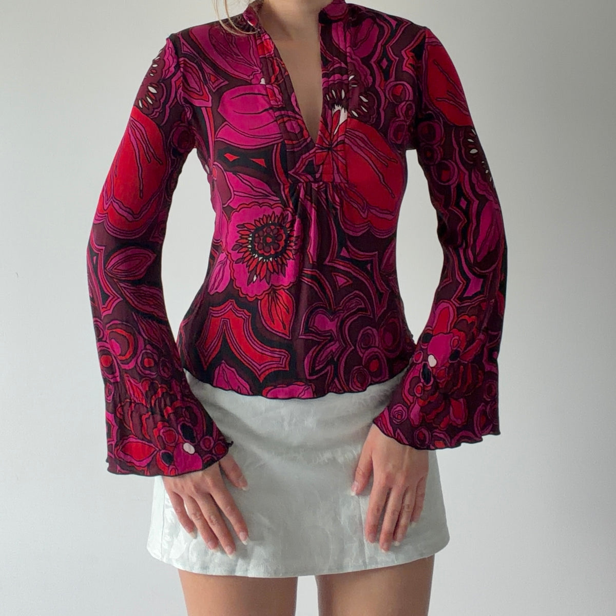 Trina Turk Silk Bell Sleeve Top | S