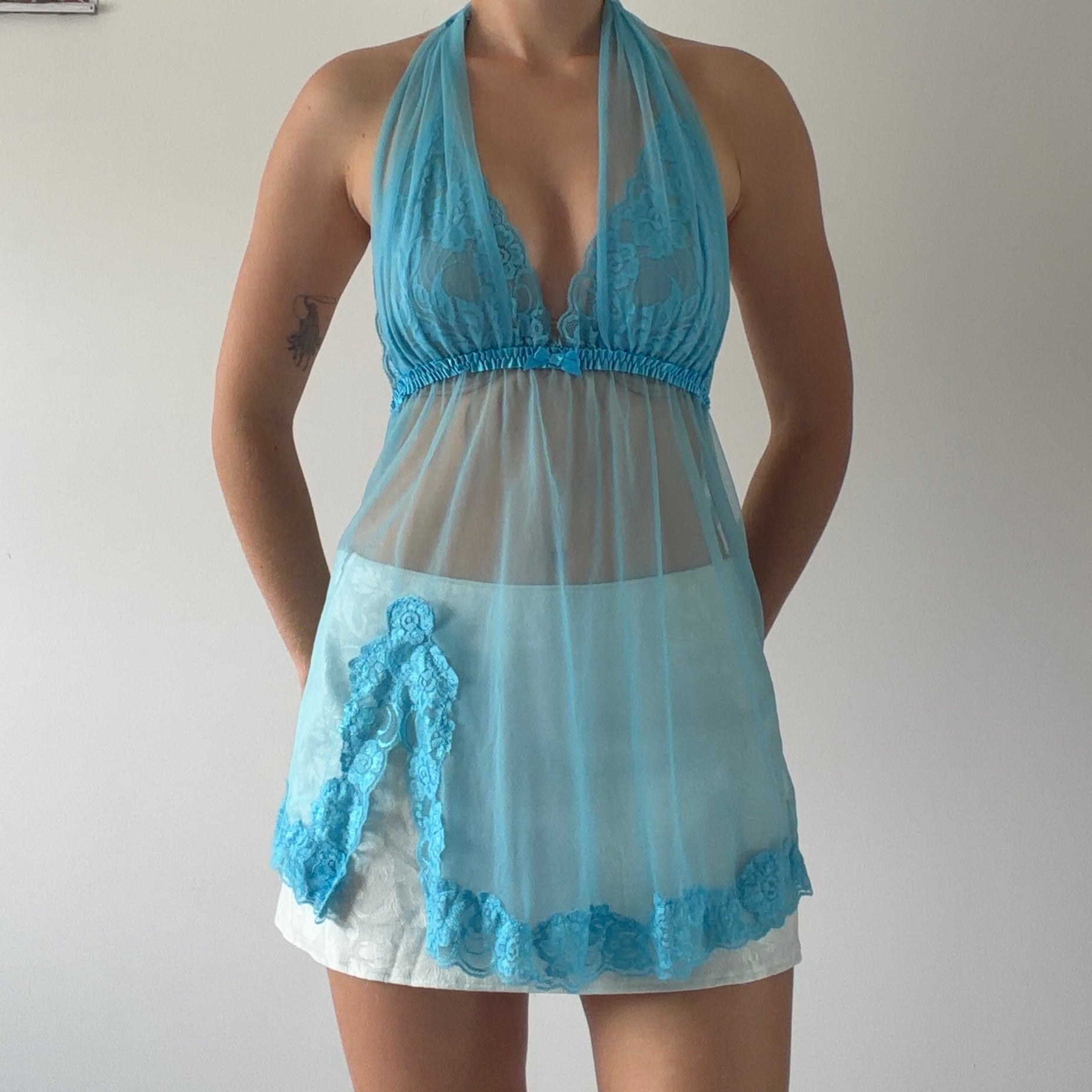 Fredericks of Hollywood Lace Halter Babydoll | 10-12