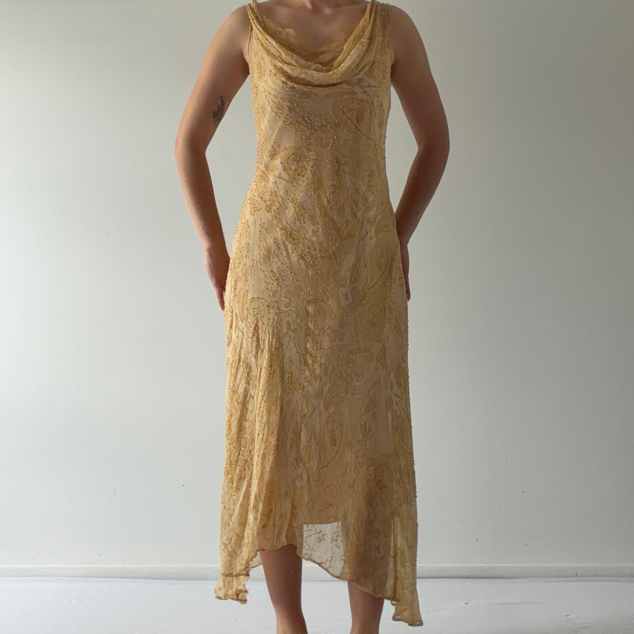 ECI New York Silk Maxi Beaded Dress | L