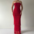 Crochet Lace Strapless Ruffle Dress | Made in USA | S