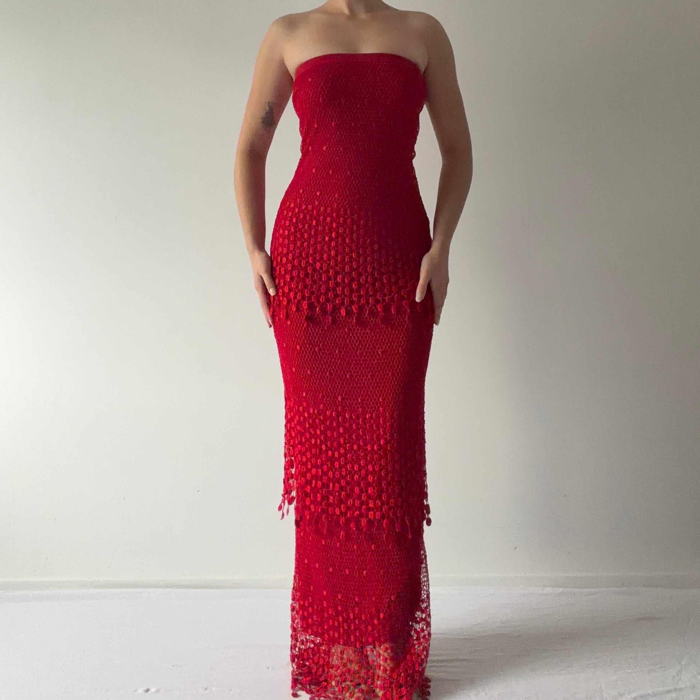 Crochet Lace Strapless Ruffle Dress | Made in USA | S