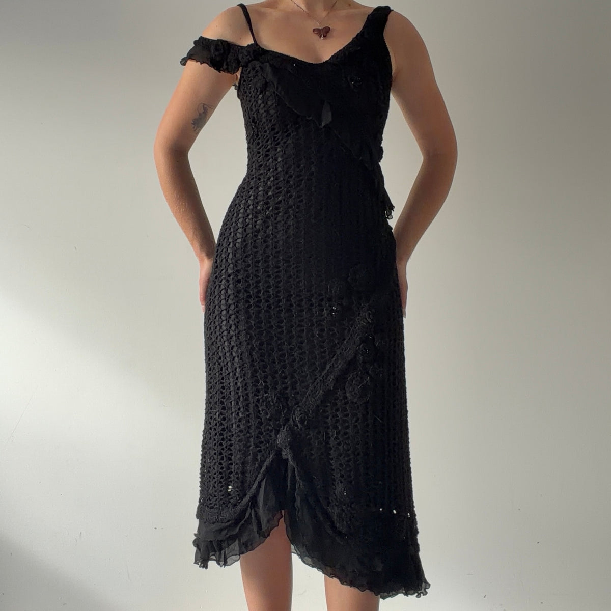 Crochet Ruffle Midi Dress | S