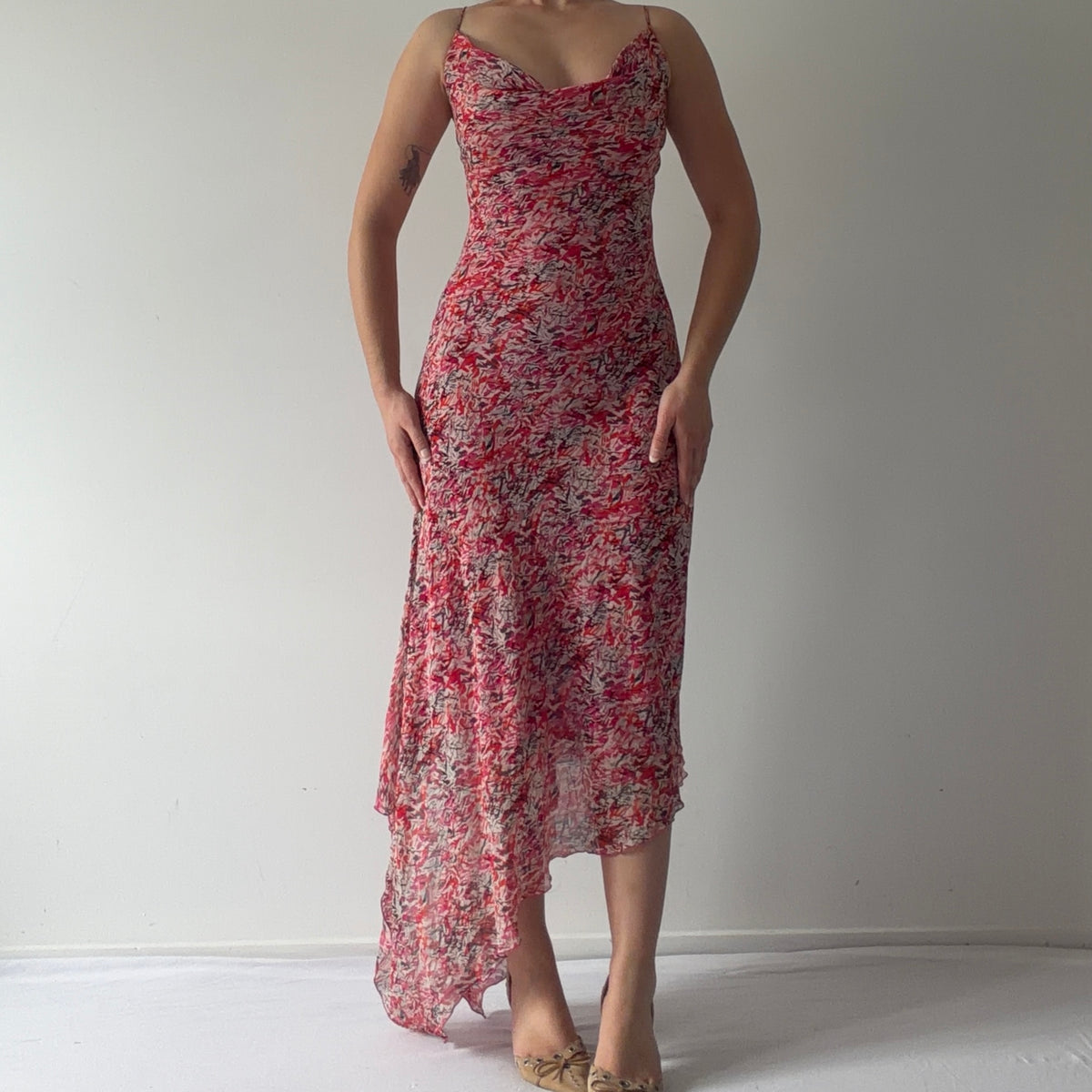 Lapis Silk Midi Asymmetric Dress | M
