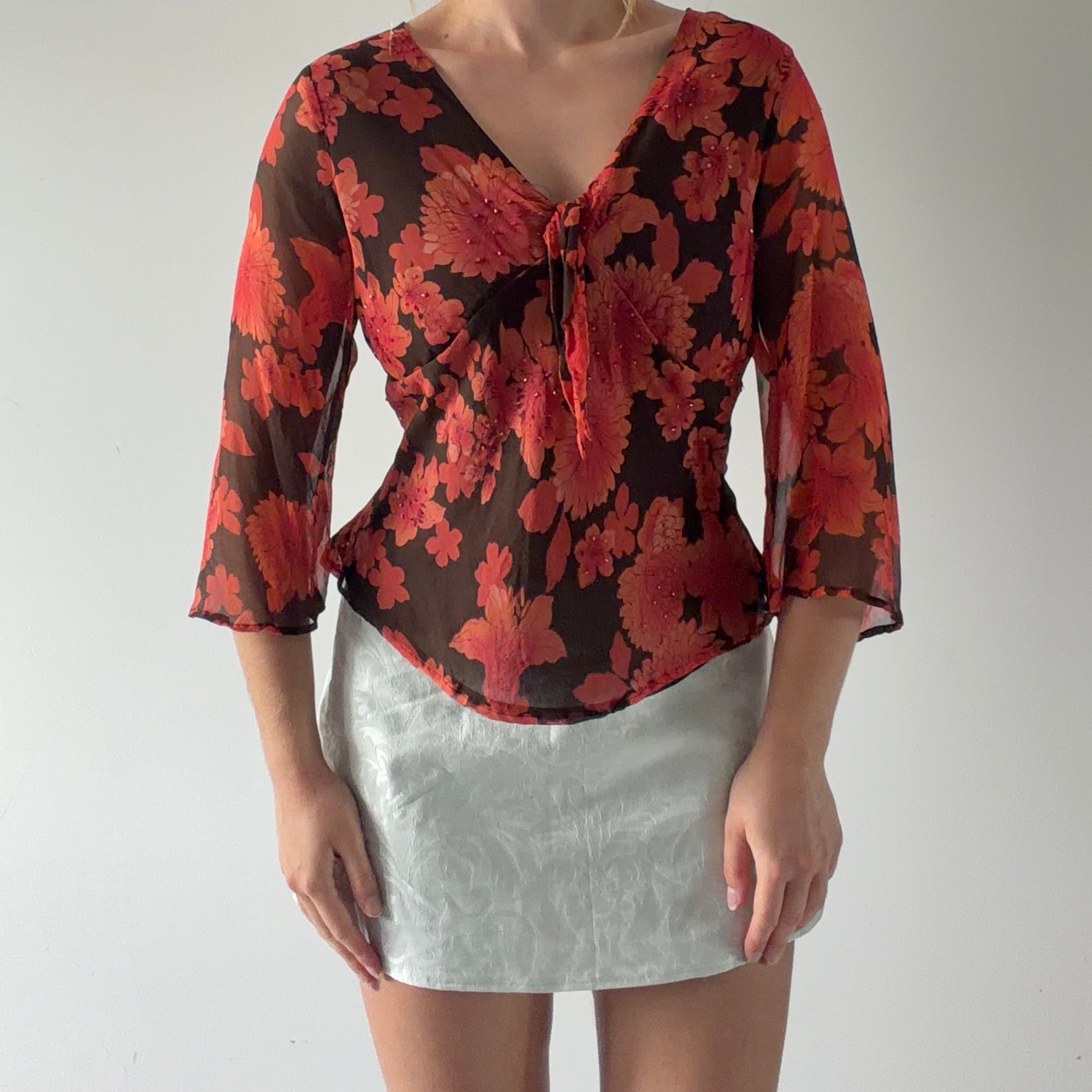 New York City Design Silk Beaded Top | M