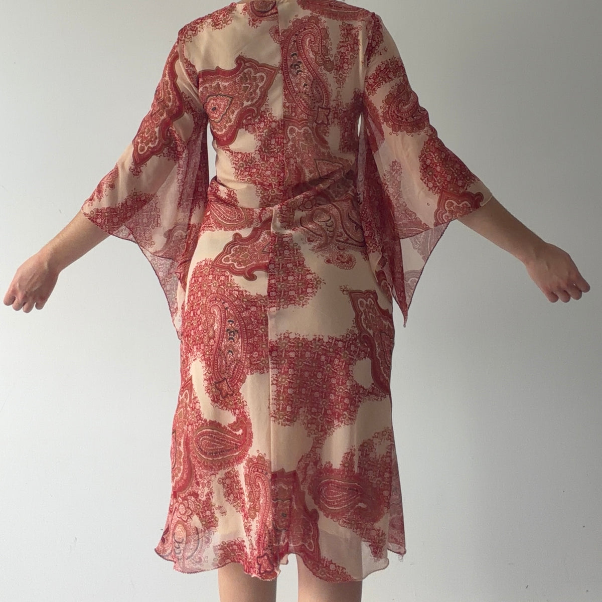 Pink Girl Paisley Bell Sleeve Midi Dress | L