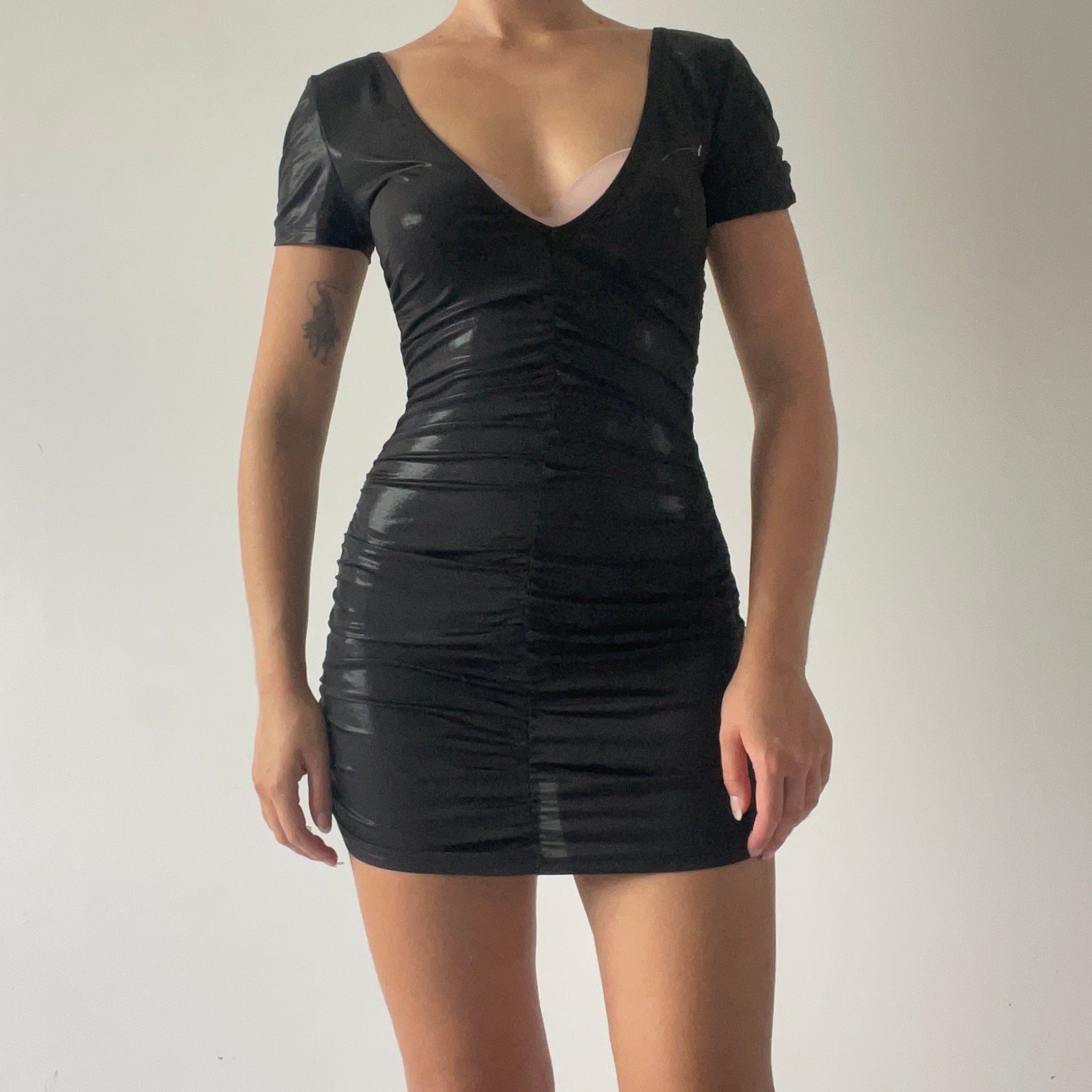 Wet Look Ruched Mini Dress | 6-8