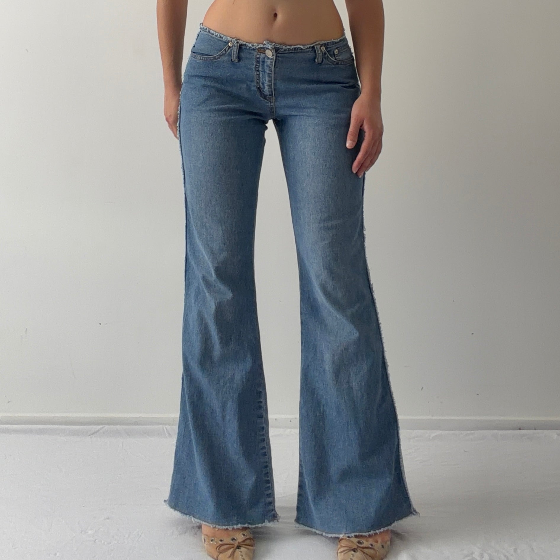 90s Glassons Fray Flare Jeans | S