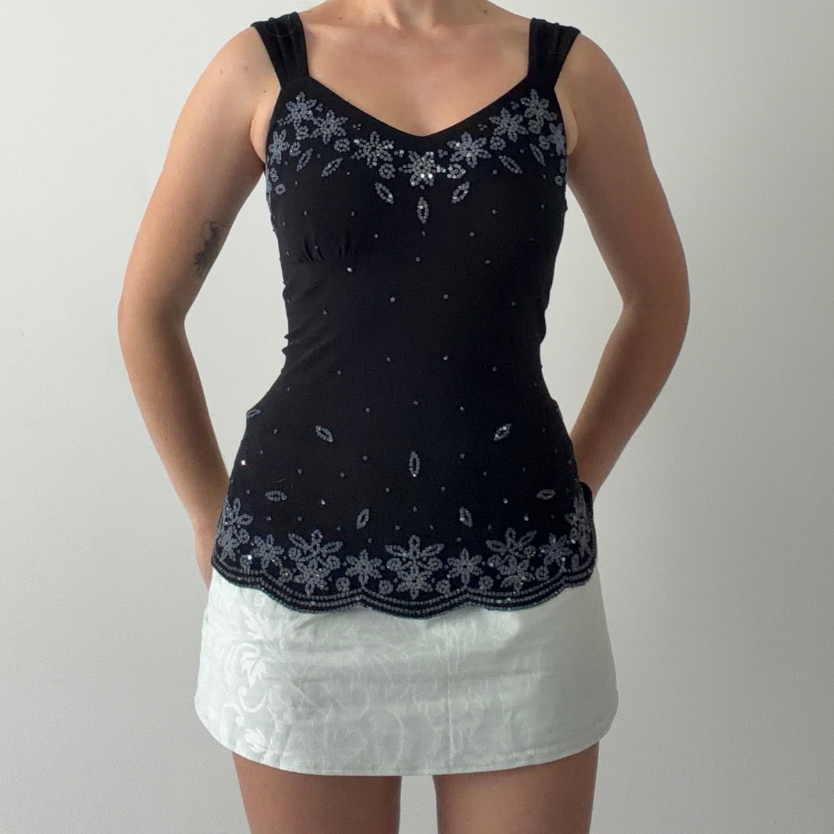 R & K Evening Beaded Cami Top | S