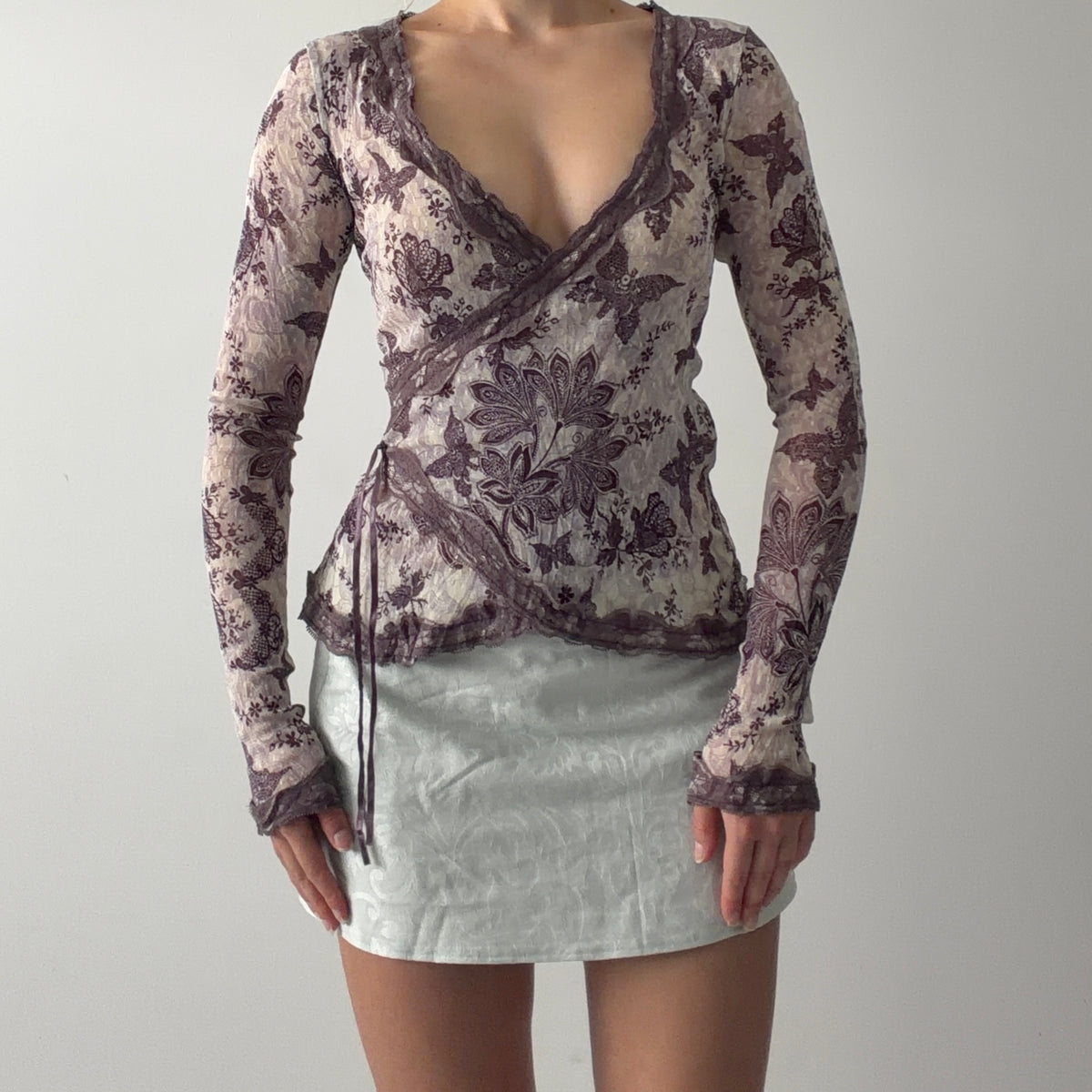 Fashion Studio Butterfly Mesh Wrap Top | S
