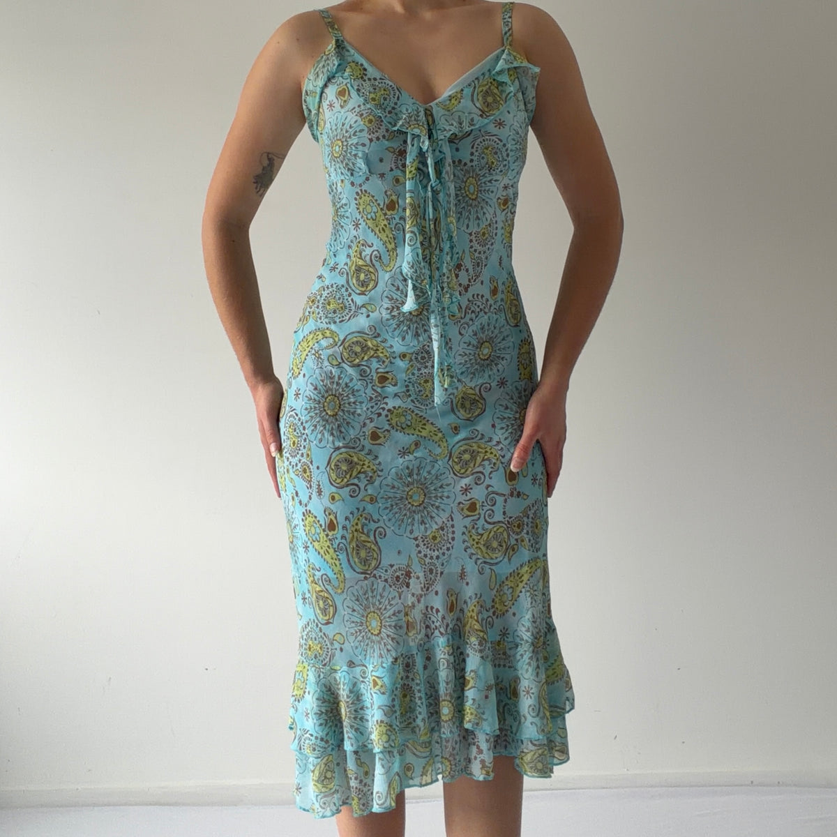 Tissaia Paisley Ruffle Midi Dress | M