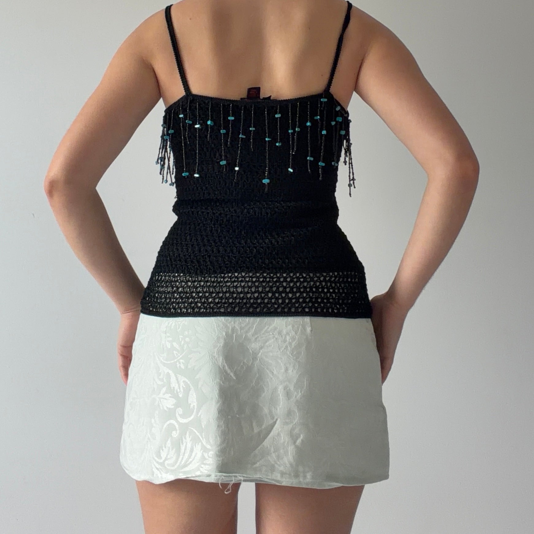 Simon Chang Beaded Crochet Top | M