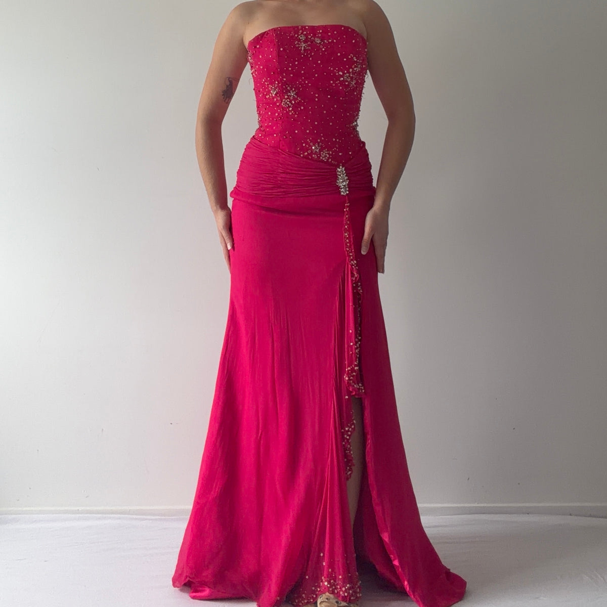 Tiffany Designs Silk Beaded Maxi Dress | XS-S