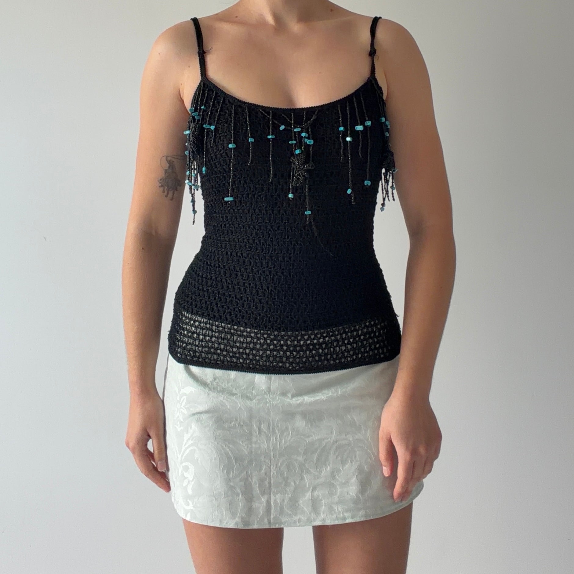 Simon Chang Beaded Crochet Top | M