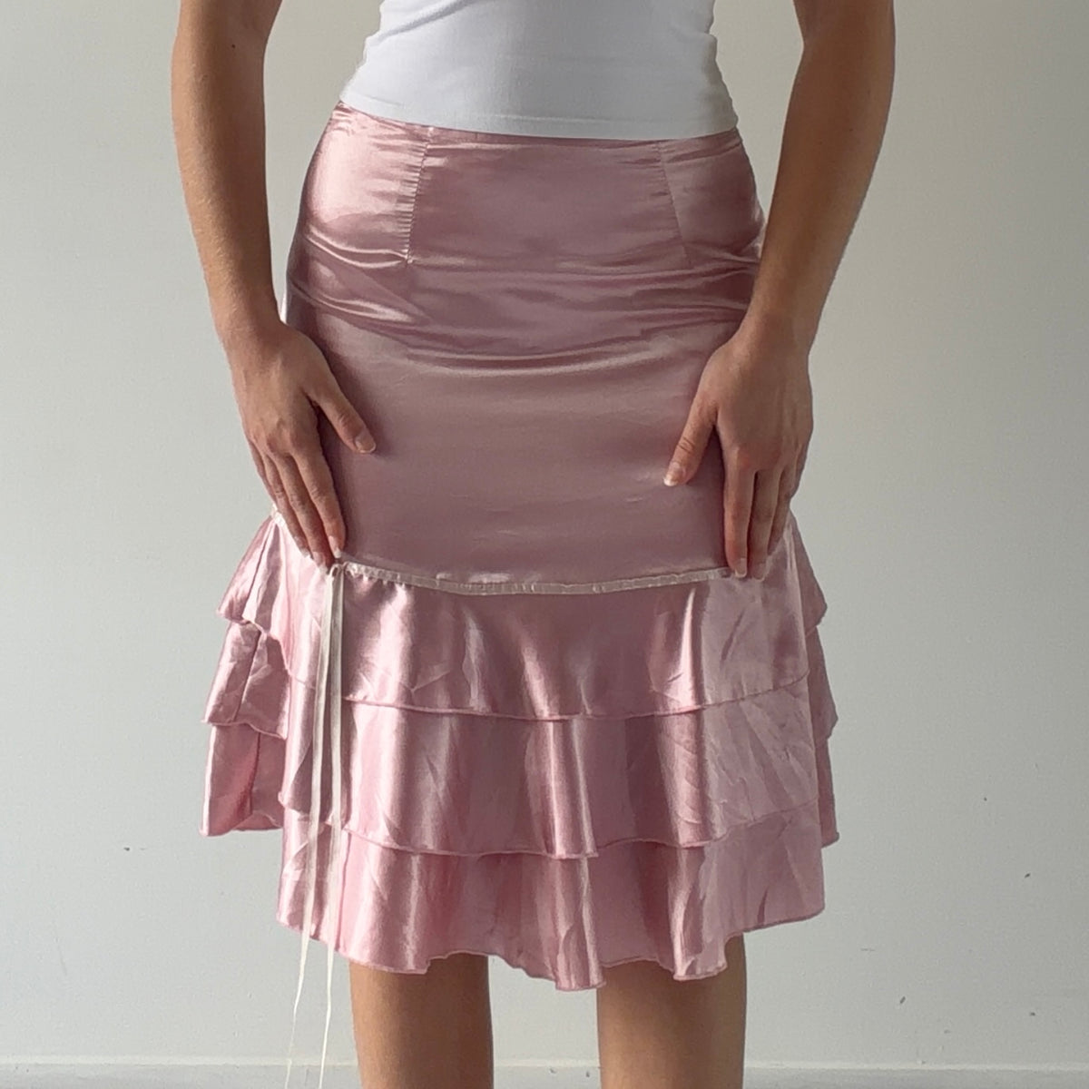 Satin Ruffle Midi Skirt | S