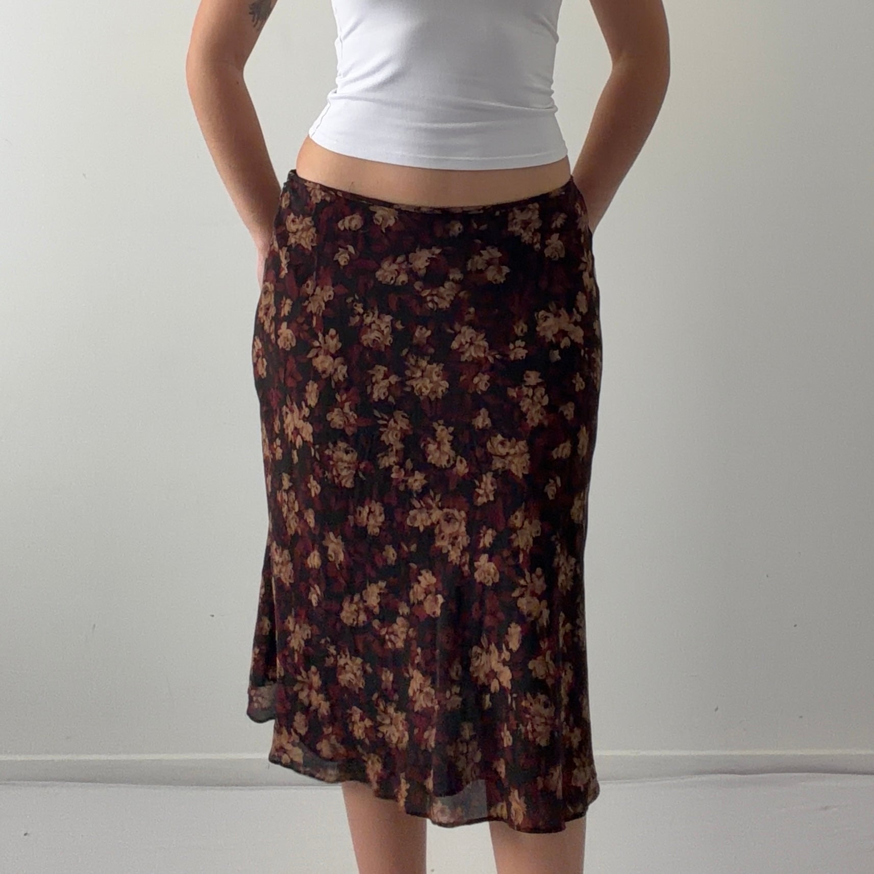 Nine West Floral Silk Midi Skirt | S
