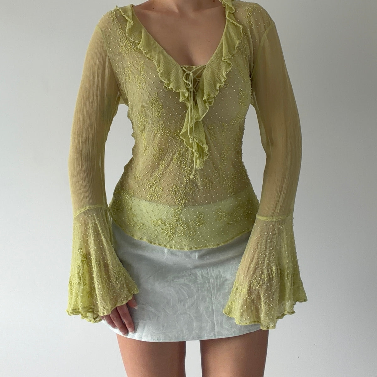 Jane Seymour Silk Beaded Ruffle Top | M