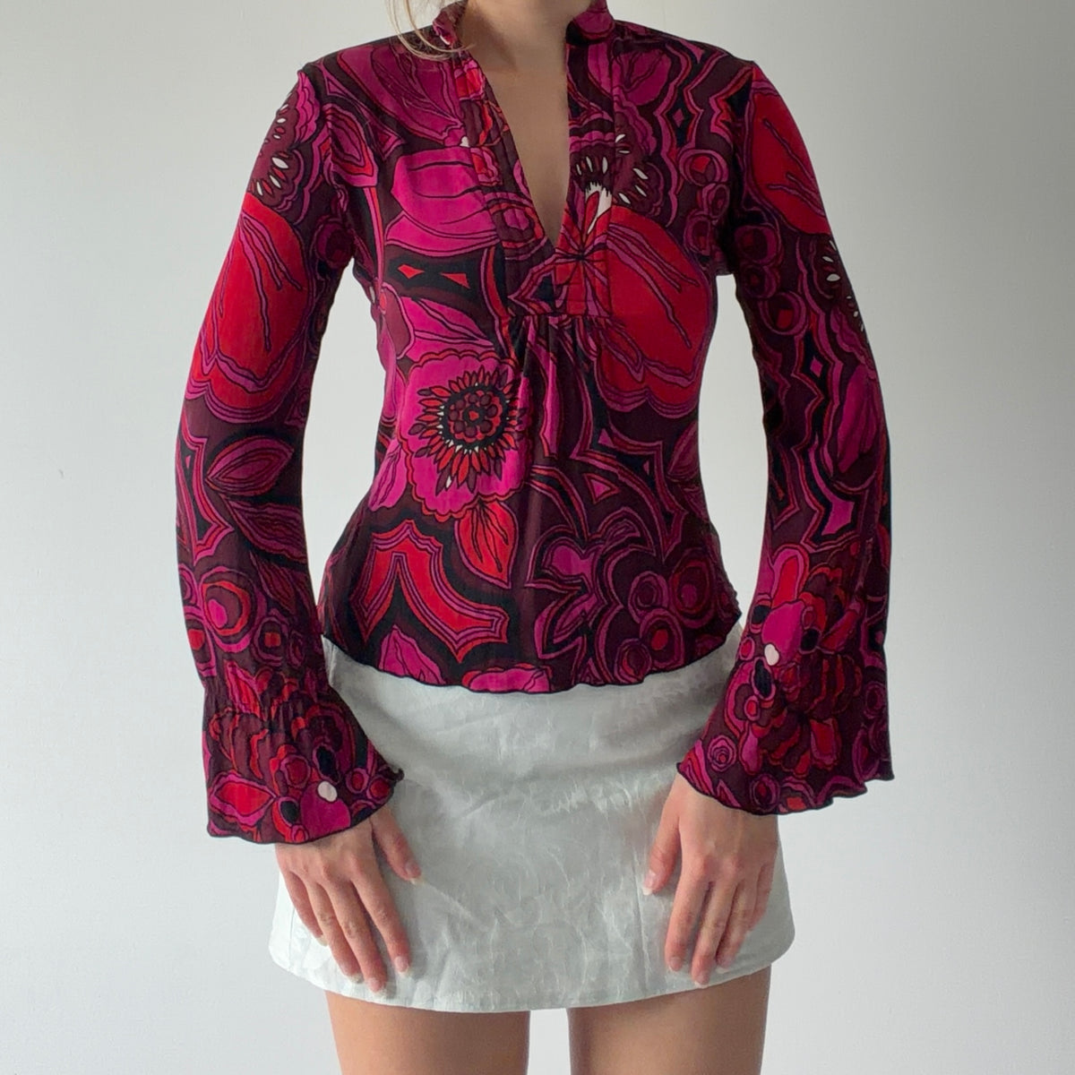 Trina Turk Silk Bell Sleeve Top | S
