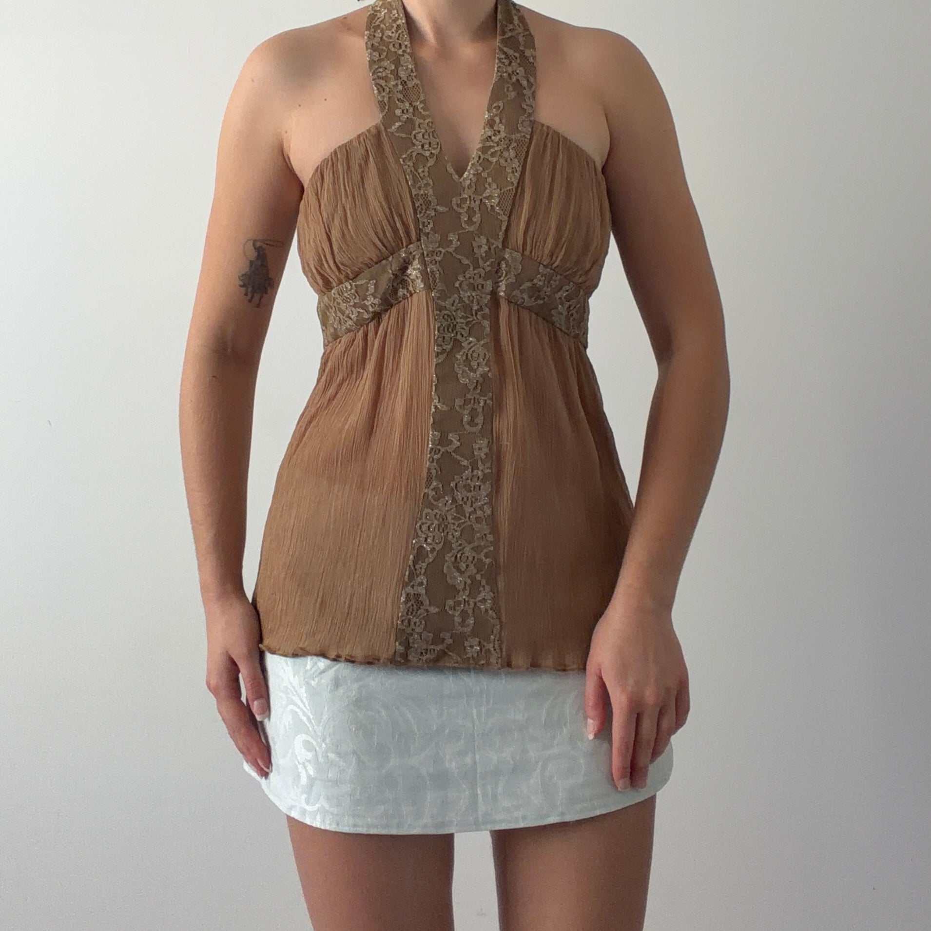 MNG Silk Lace Halter Top | S