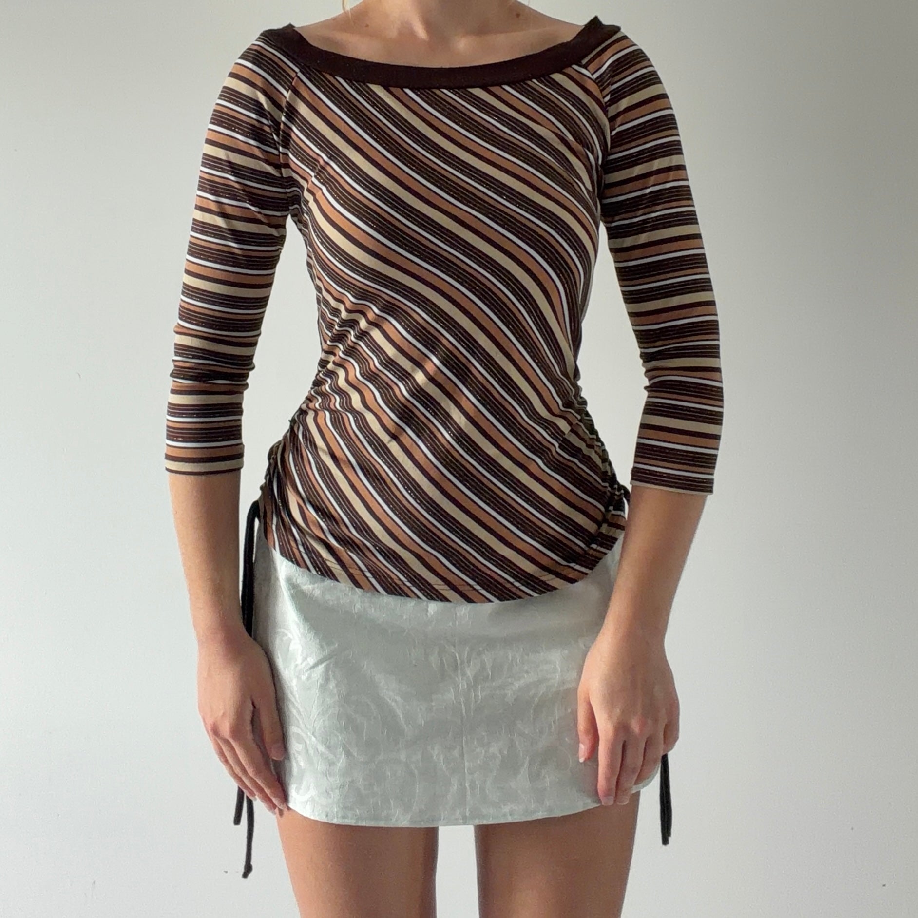 One 3/4 Sleeve Stripe Top | L