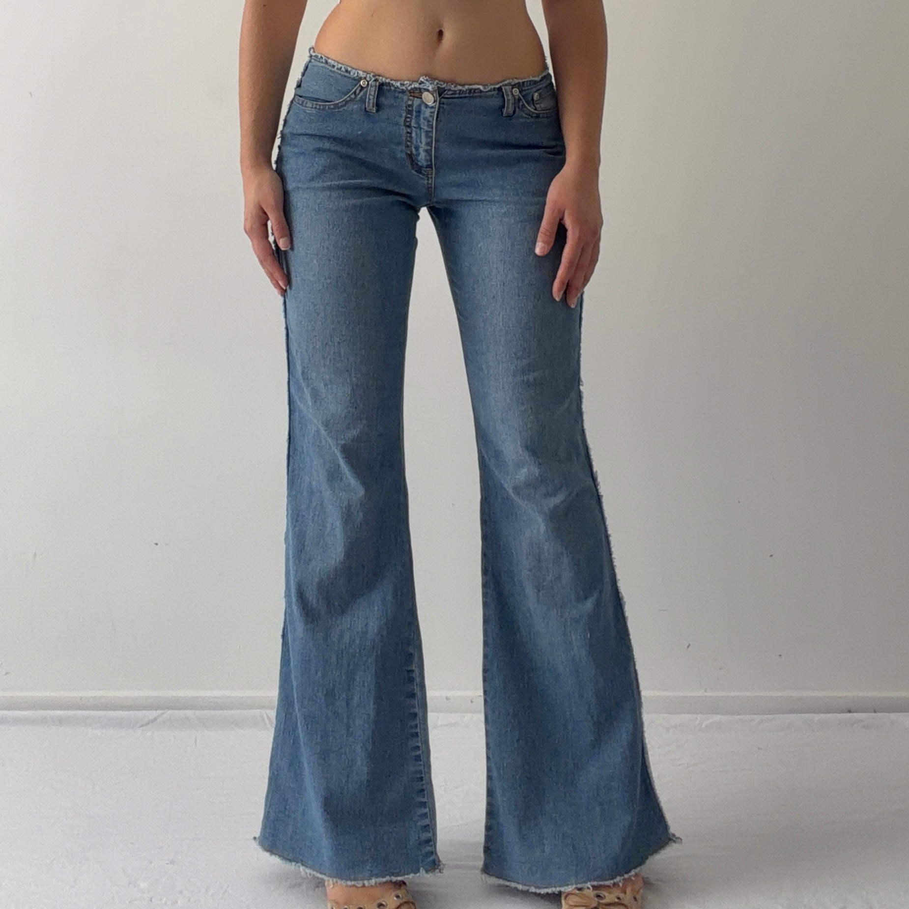 90s Glassons Fray Flare Jeans | S