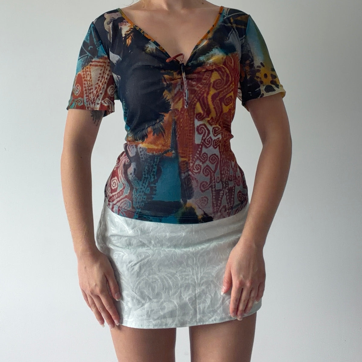 Marie Claire Graphic Mesh Top | L-XL