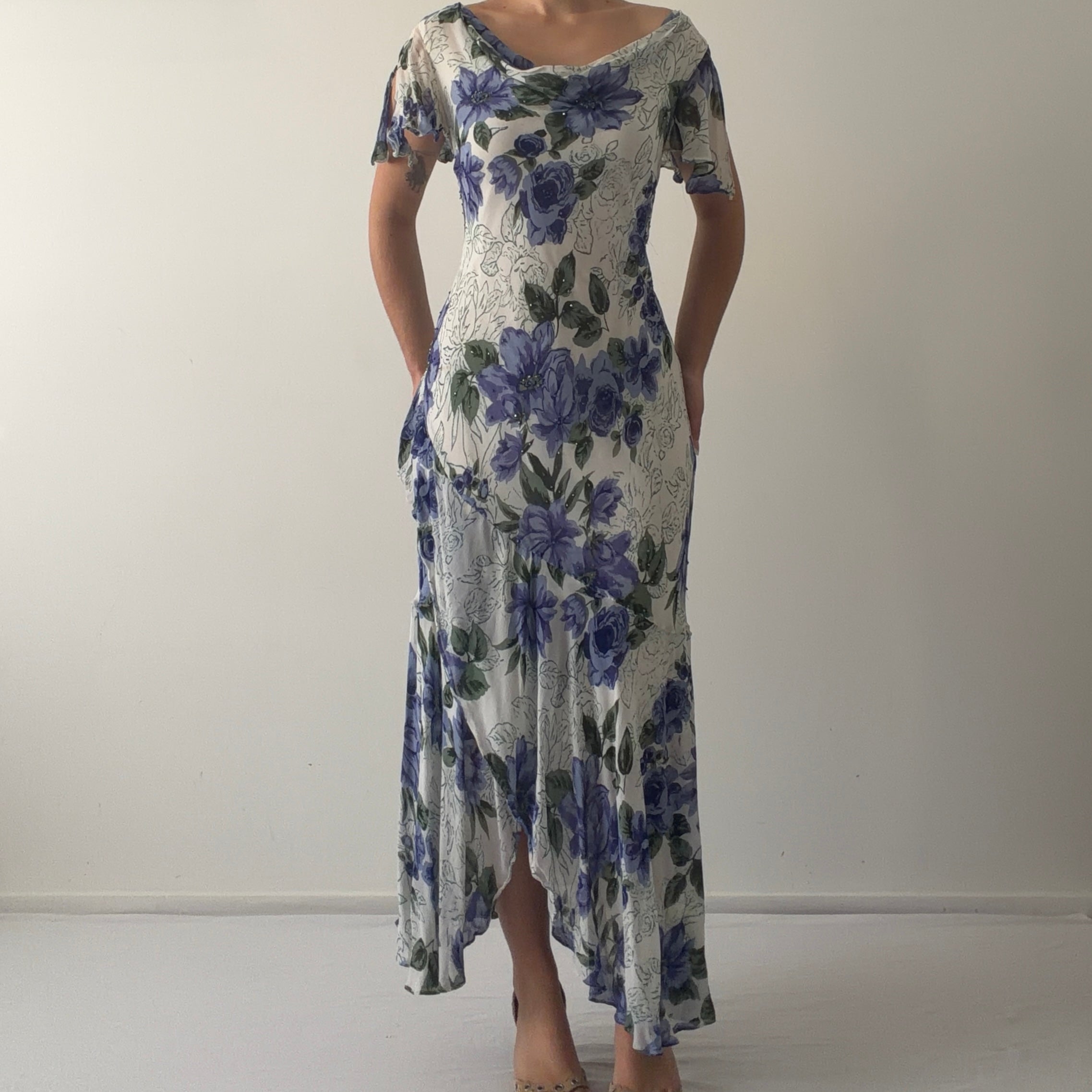 Eva Blue Beaded Asymmetric Dress | 12-14