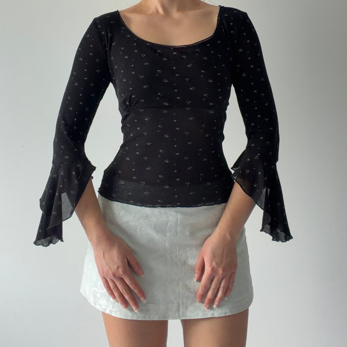 Etam Floral Bell Sleeve Babydoll Top | M