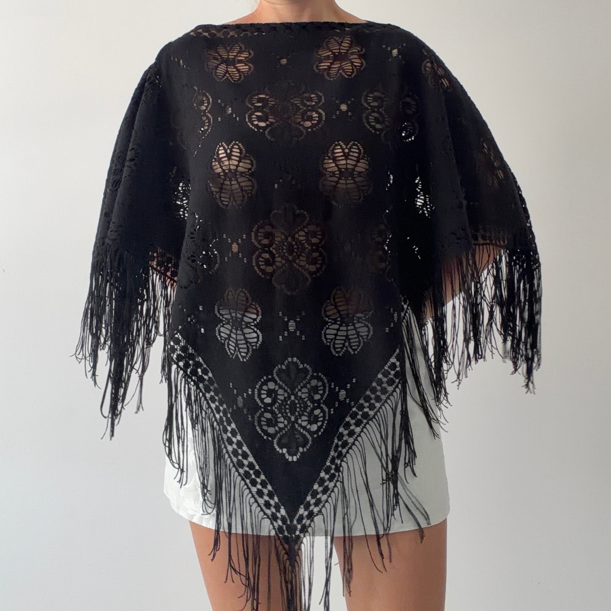 Lace Tassel Poncho  | OS