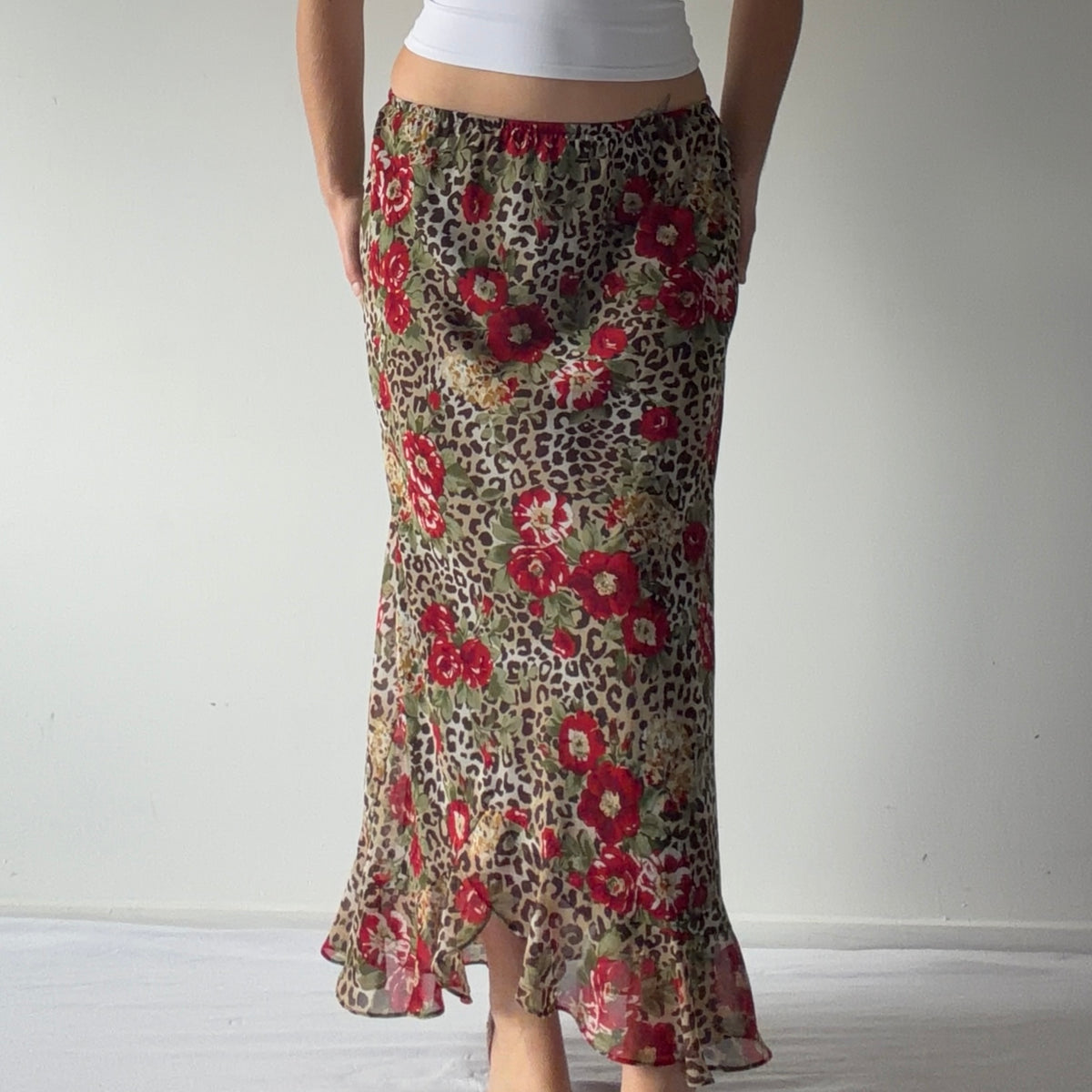 Floral Leopard Maxi Skirt | S-M