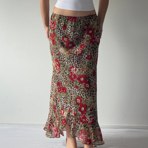 Floral Leopard Maxi Skirt | S-M