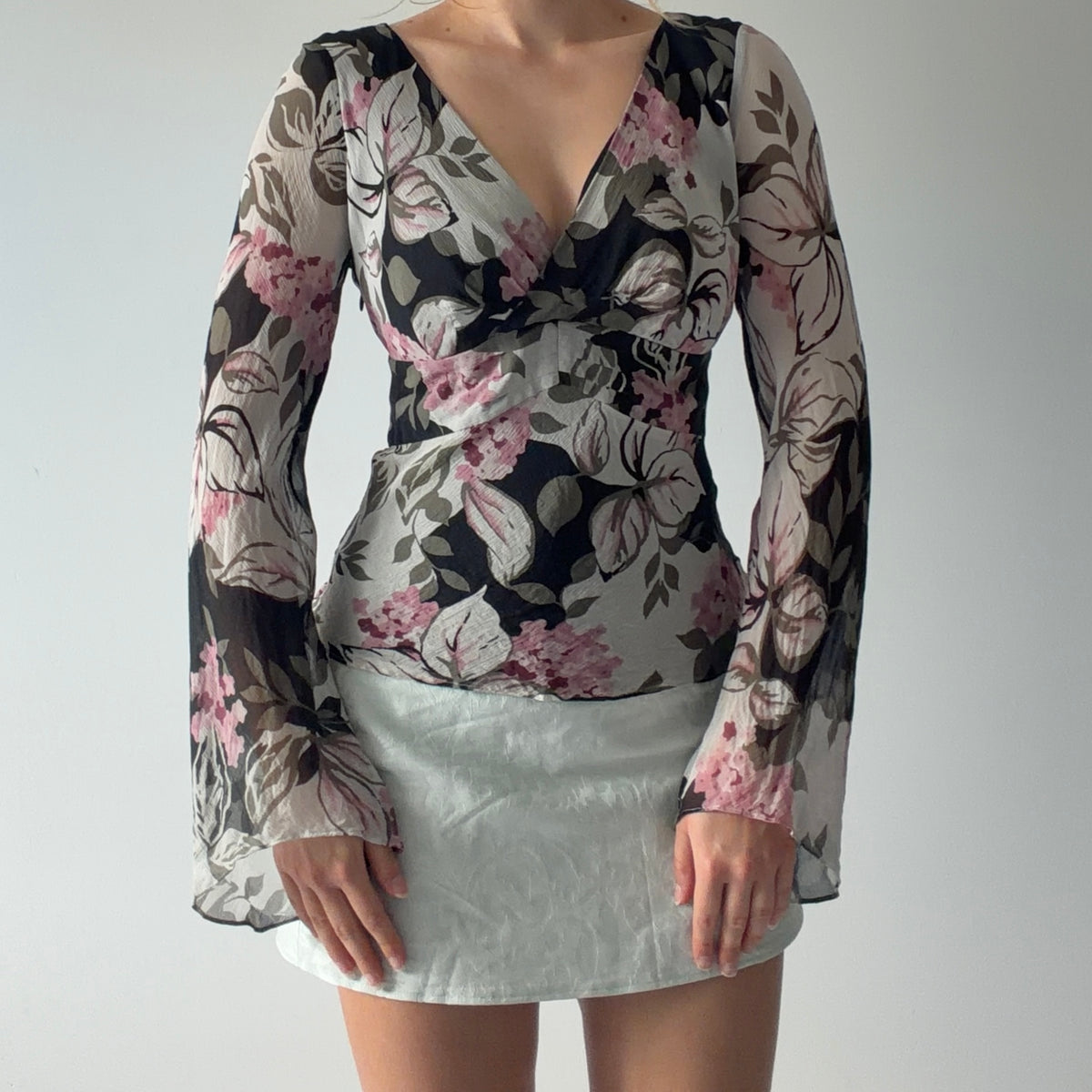 Ann Taylor Silk Bell Sleeve Top | M